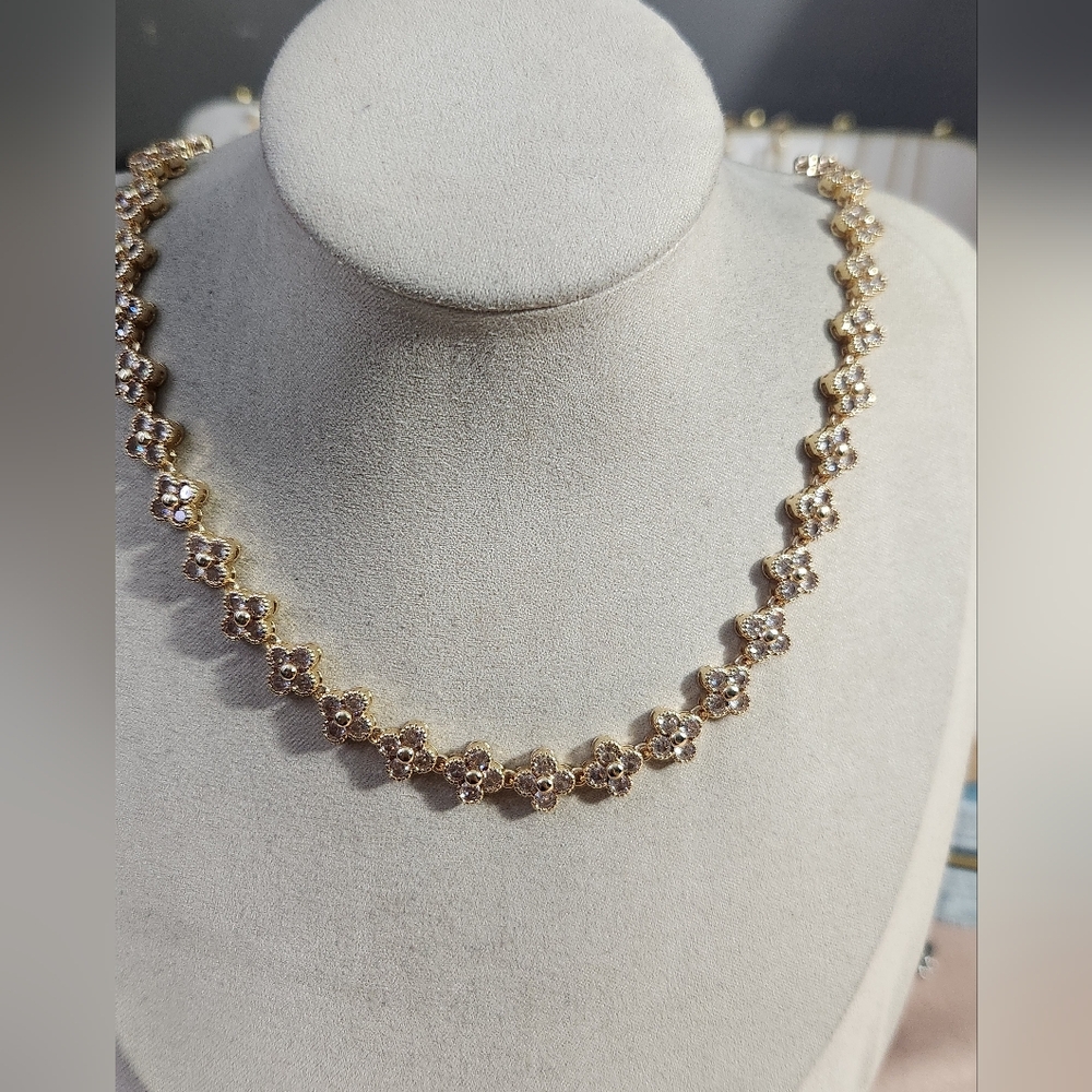 Gold Floral Crystal Necklace - Women's Elegant Necklace